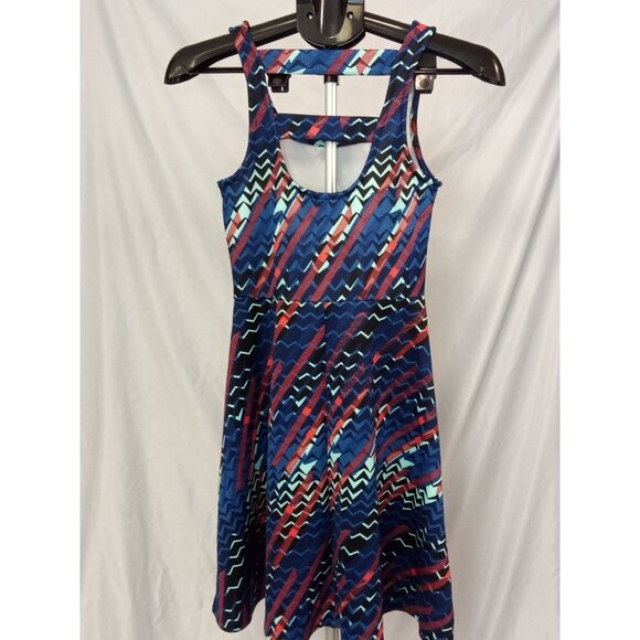 Bobeau Women's Blue Orange Strappy Zig Zag Pattern Mini Dress Siza XS - Picture 4 of 7
